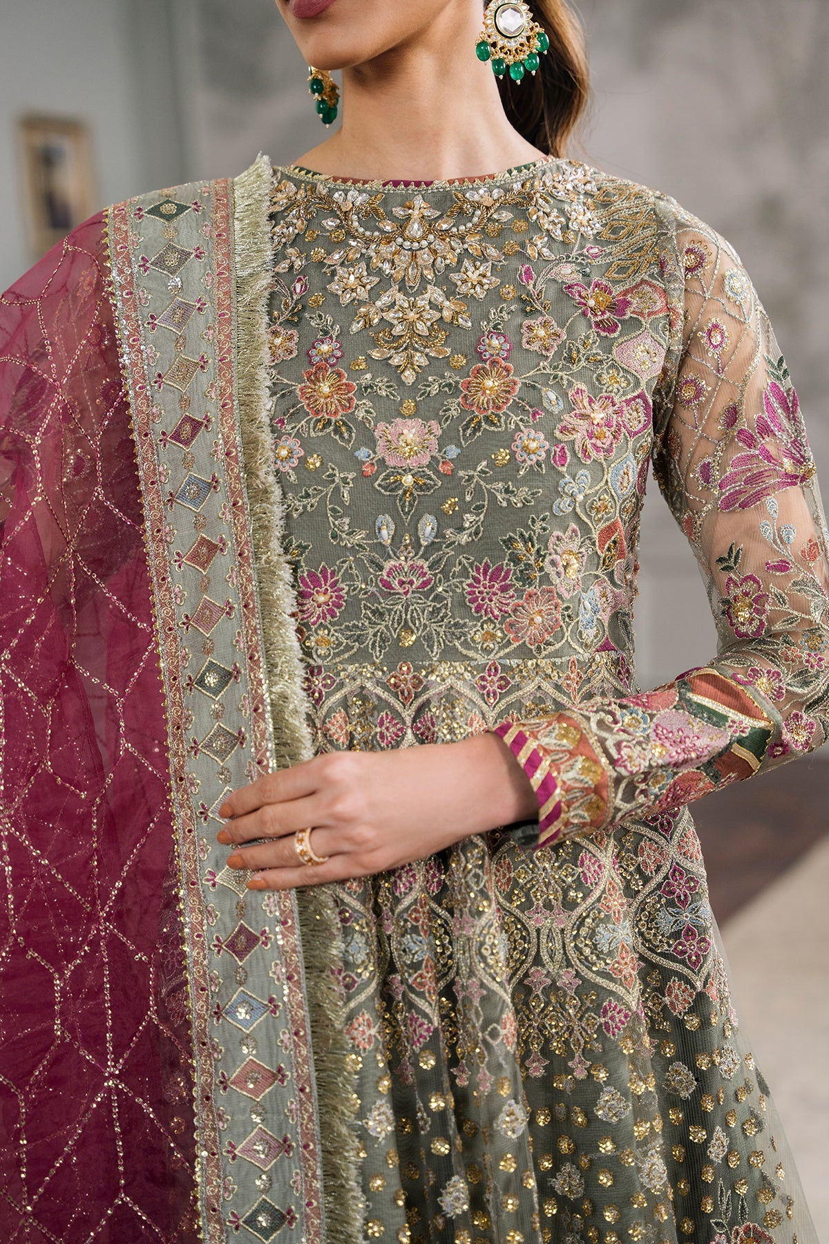 EMBROIDERED NET CH12-02 UNSTITCHED