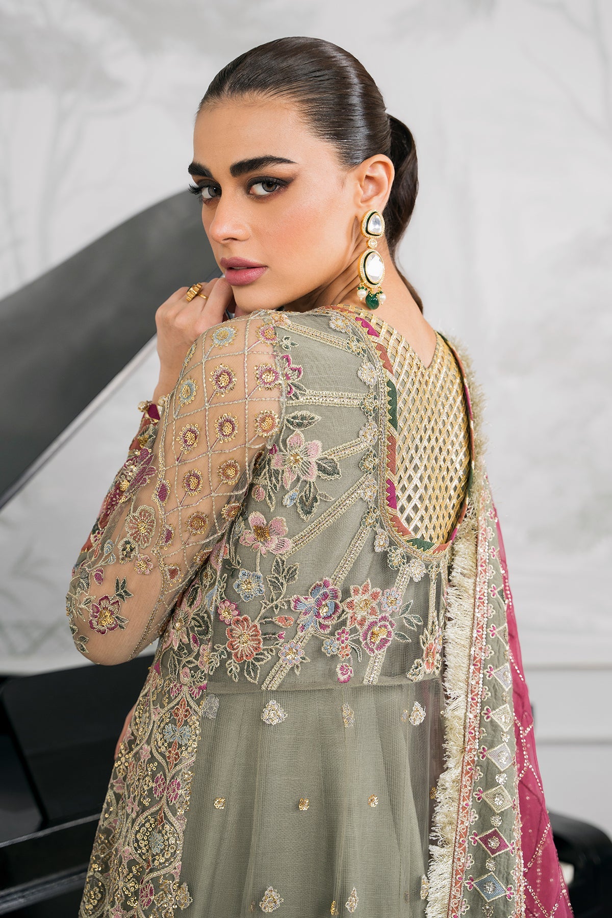 EMBROIDERED NET CH12-02 UNSTITCHED