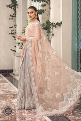 Maria B Sari UNSTITCHED CHIFFON | MPC-23-105 PEACH AND GREY