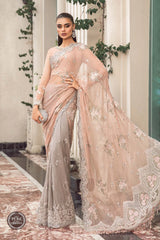 Maria B Sari UNSTITCHED CHIFFON | MPC-23-105 PEACH AND GREY