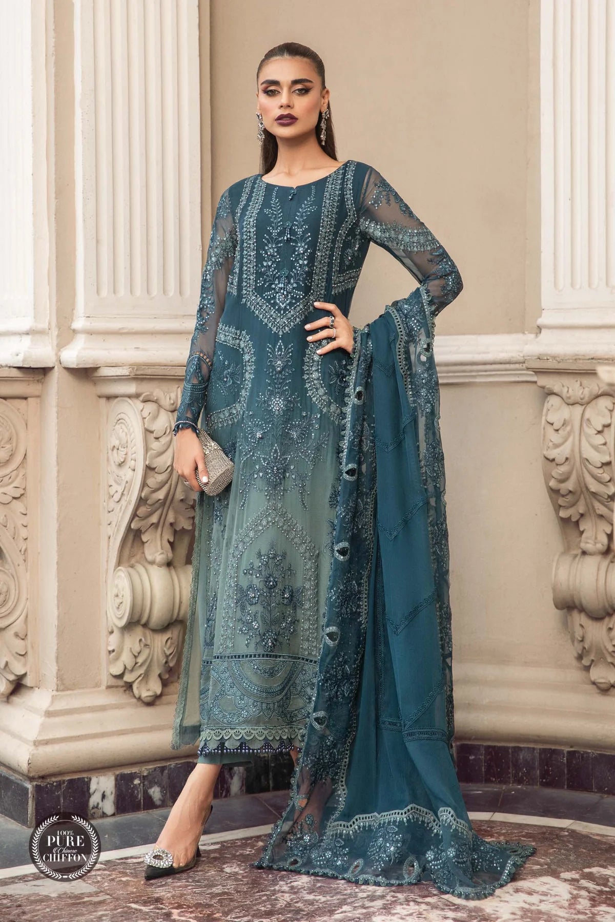 UNSTITCHED CHIFFON | MPC-23-102 TEAL BLUE